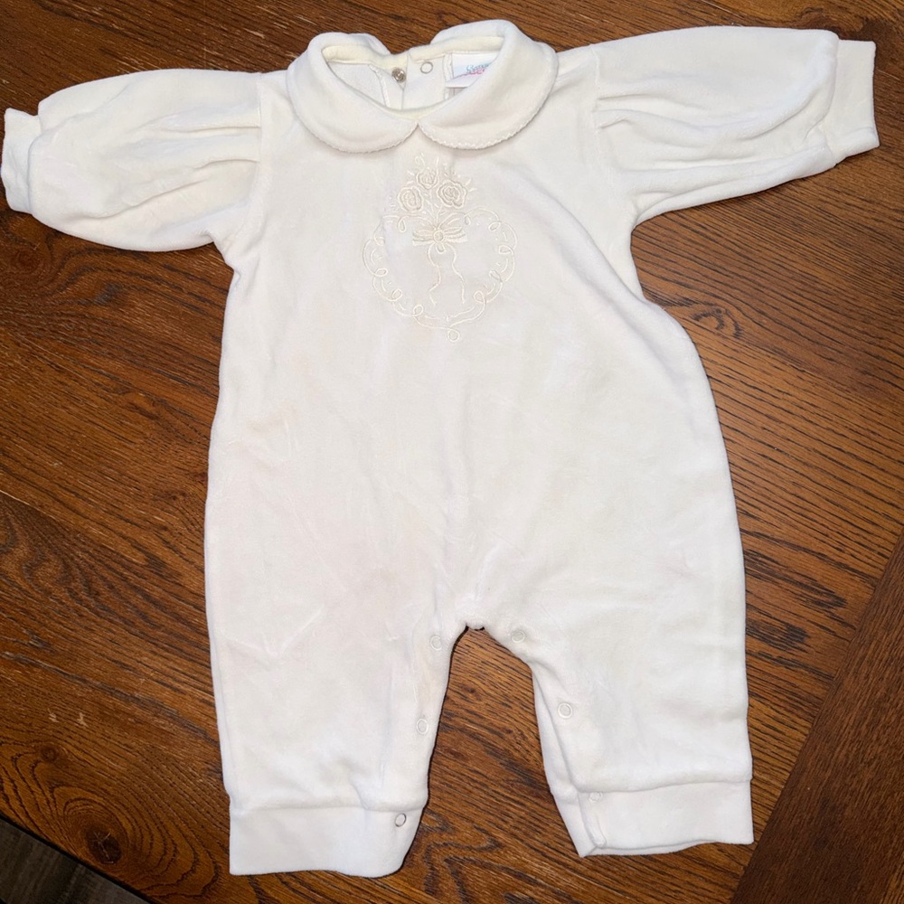Elegant Cream Embroidered Kids Footie
